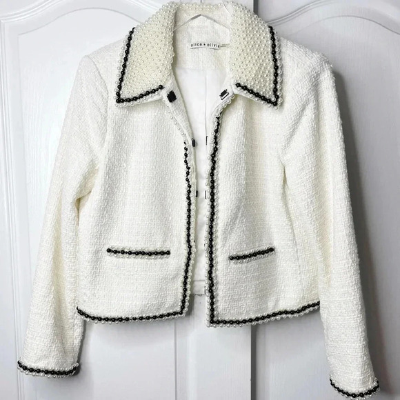 Alice + Olivia Kidman Pearl Cropped Jacket Size Large - Picture 6 of 11